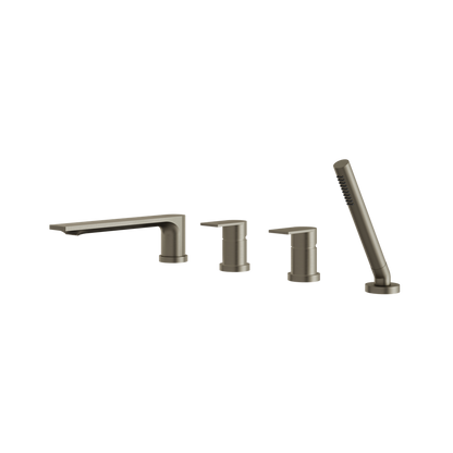 Aquabrass - Alpha Deckmount Tub Filler with Handshower and 2 Mixers