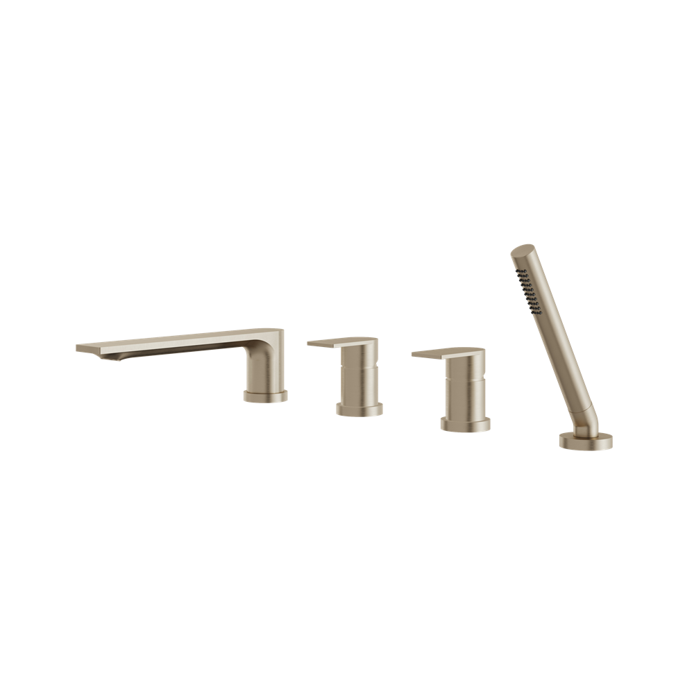 Aquabrass - Alpha Deckmount Tub Filler with Handshower and 2 Mixers