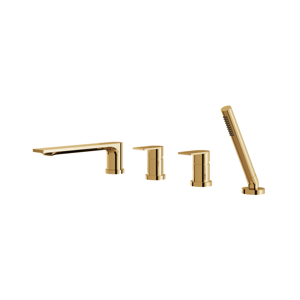 Aquabrass - Alpha Deckmount Tub Filler with Handshower and 2 Mixers
