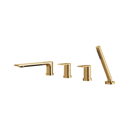 Aquabrass - Alpha Deckmount Tub Filler with Handshower and 2 Mixers