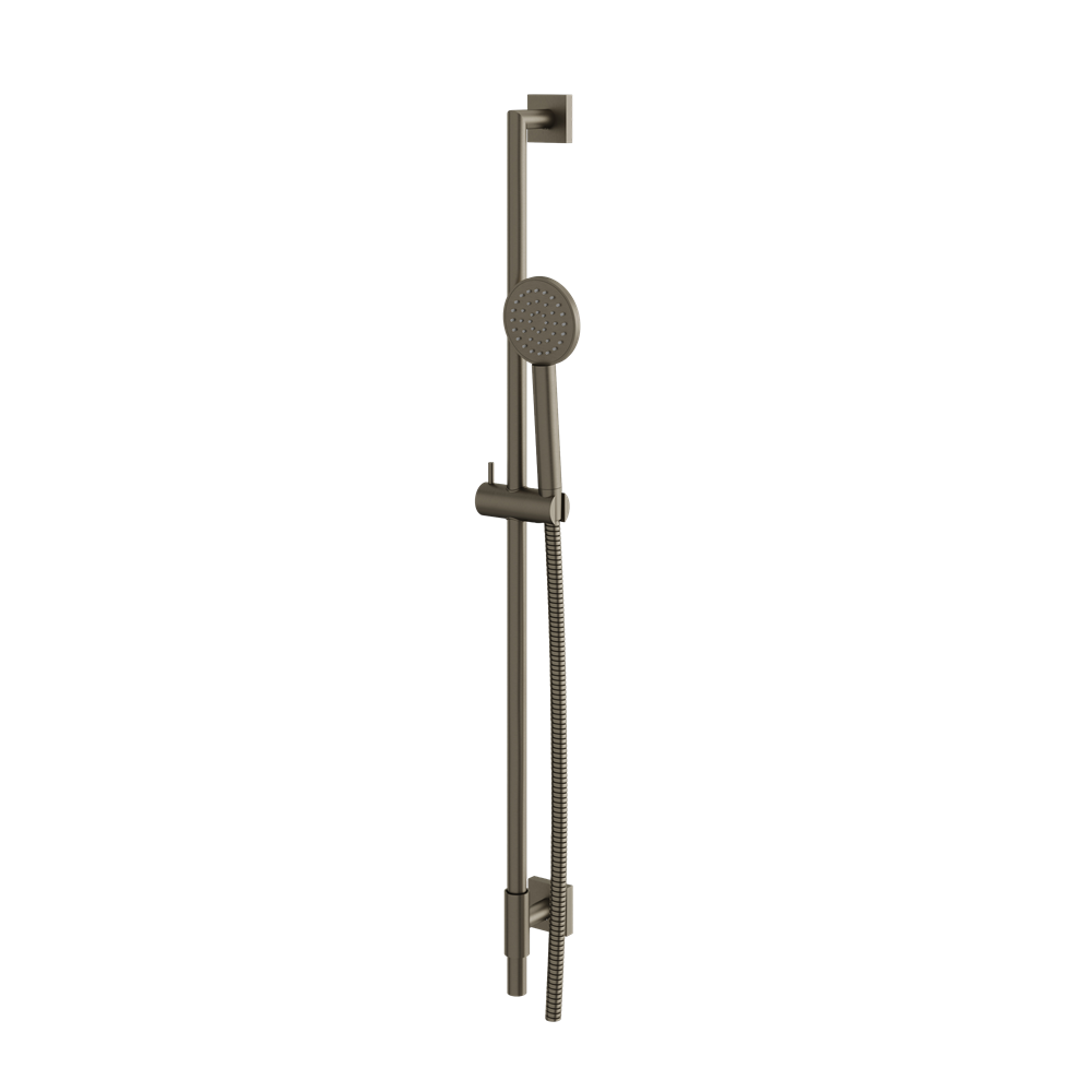 Aquabrass - Complete Round Shower Rail with Square Flanges & Round Handshower