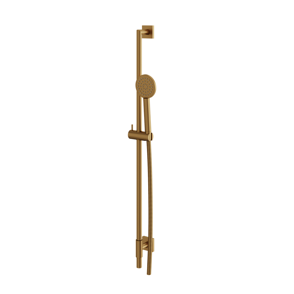 Aquabrass - Complete Round Shower Rail with Square Flanges & Round Handshower