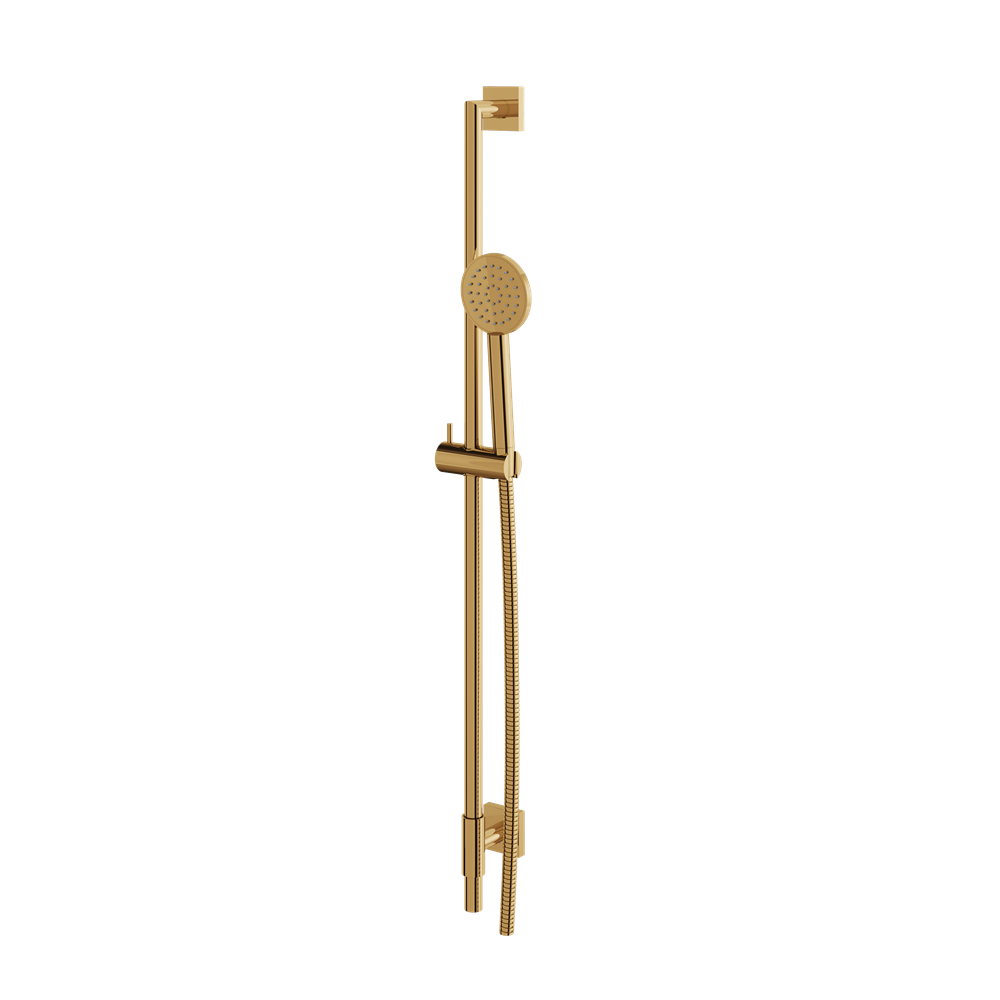 Aquabrass - Complete Round Shower Rail with Square Flanges & Round Handshower