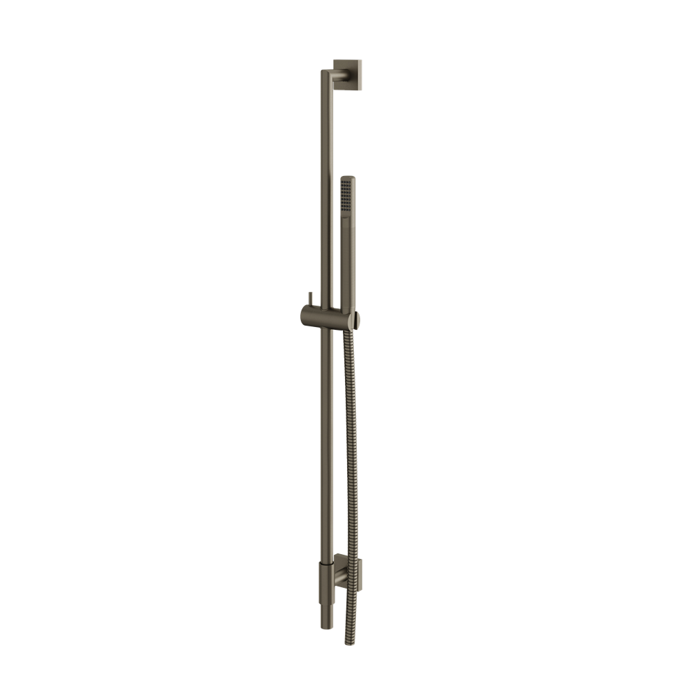 Aquabrass - Complete Round Shower Rail with Square Flanges & Tubular Handshower