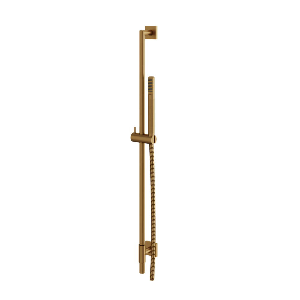 Aquabrass - Complete Round Shower Rail with Square Flanges & Tubular Handshower