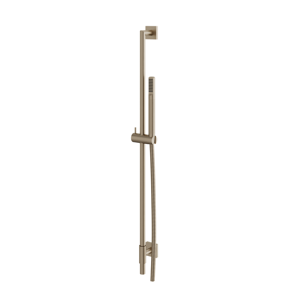 Aquabrass - Complete Round Shower Rail with Square Flanges & Tubular Handshower