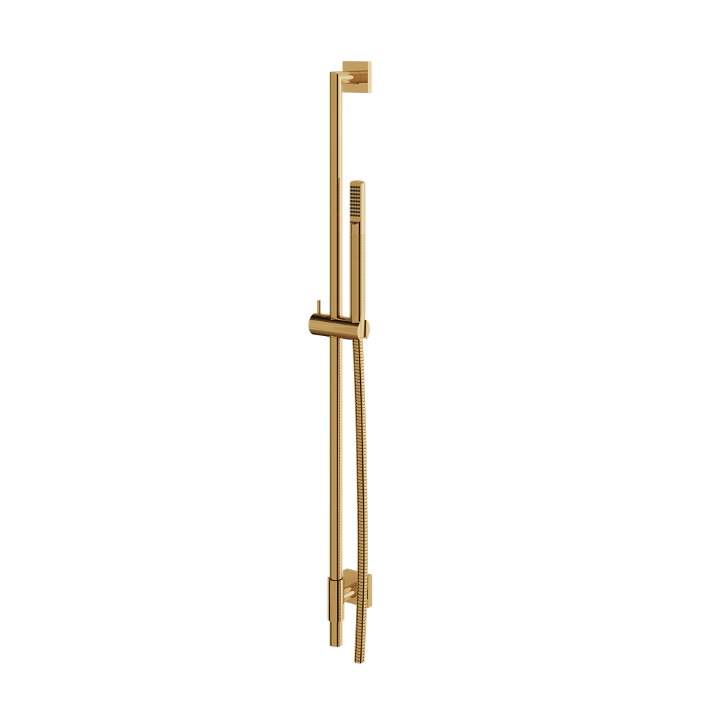 Aquabrass - Complete Round Shower Rail with Square Flanges & Tubular Handshower