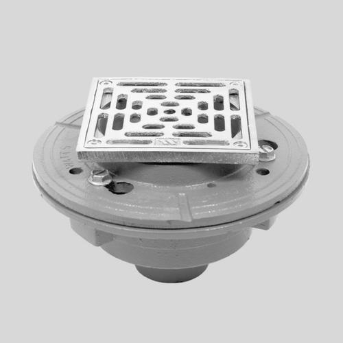 Sigma - 2 Inch Cast Iron Floor Drain With 5 X 5 Inch Square Adjustable Nickel Bronze Strainer Assembly Trim