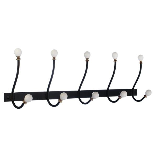 Beslagsboden - Coat And Hat Rack, Five Hooks, Black/White Knob