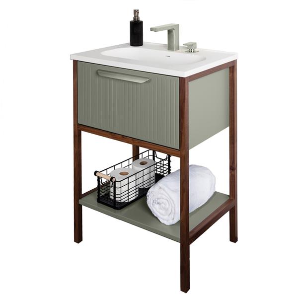 Lacava - Brio Free Standing Vanity With One Drawer, Wooden Bottom Shelf And Solid Wood Frame