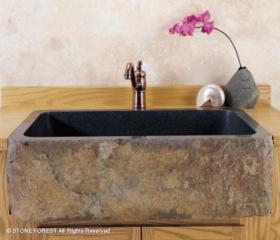 Stone Forest - Single Basin Natural Front Farmhouse - Natural-Black Granite