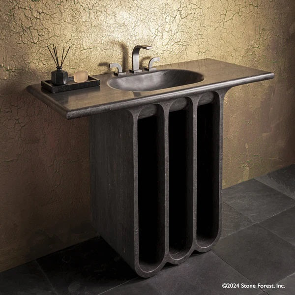 Stone Forest - Portico Console Sink - Antique Gray Limestone
