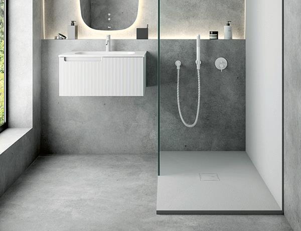 MTI - 6636 Mineral Composite Multi-Threshold Center Drain Shower Base In Pizarra Texture