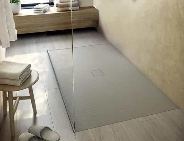 MTI - 3636 Mineral Composite Multi-Threshold Center Drain Shower Base In Pizarra Texture