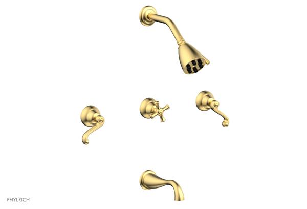 Phylrich - Revere & Savannah Three Handle Tub and Shower Set - Curved Lever Handles