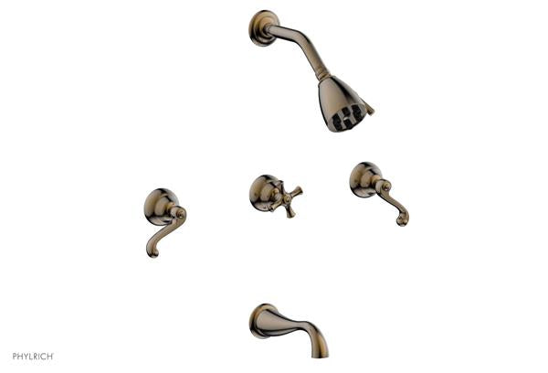 Phylrich - Revere & Savannah Three Handle Tub and Shower Set - Curved Lever Handles
