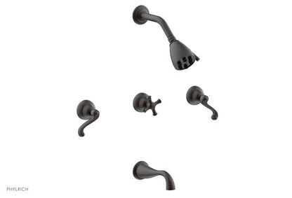 Phylrich - Revere & Savannah Three Handle Tub and Shower Set - Curved Lever Handles