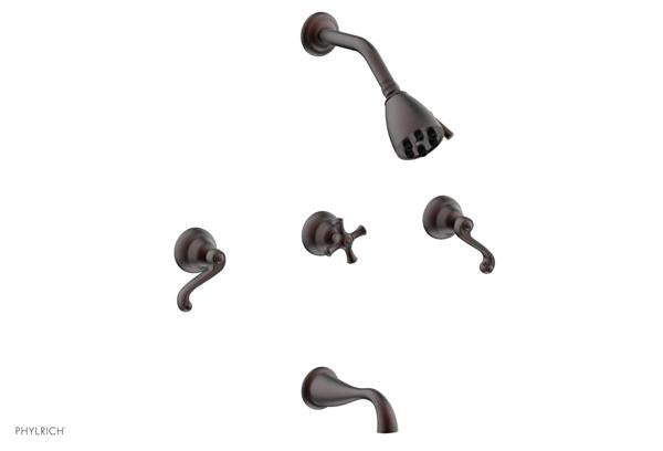 Phylrich - Revere & Savannah Three Handle Tub and Shower Set - Curved Lever Handles