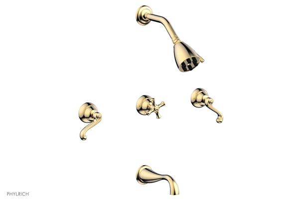 Phylrich - Revere & Savannah Three Handle Tub and Shower Set - Curved Lever Handles