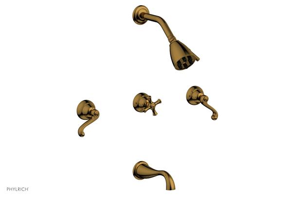 Phylrich - Revere & Savannah Three Handle Tub and Shower Set - Curved Lever Handles