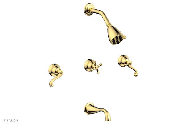 Phylrich - Revere & Savannah Three Handle Tub and Shower Set - Curved Lever Handles