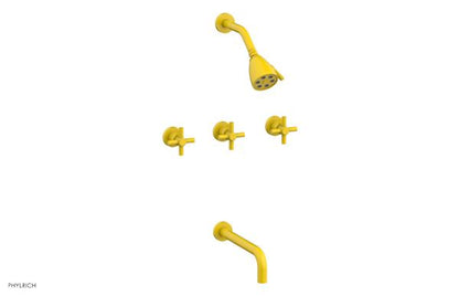 Phylrich - Basic Three Handle Tub and Shower Set 10 Inch Spout - Tubular Cross Handles