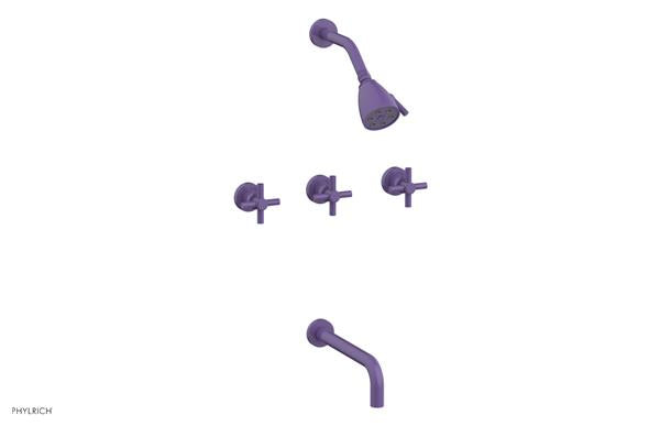 Phylrich - Basic Three Handle Tub and Shower Set 10 Inch Spout - Tubular Cross Handles