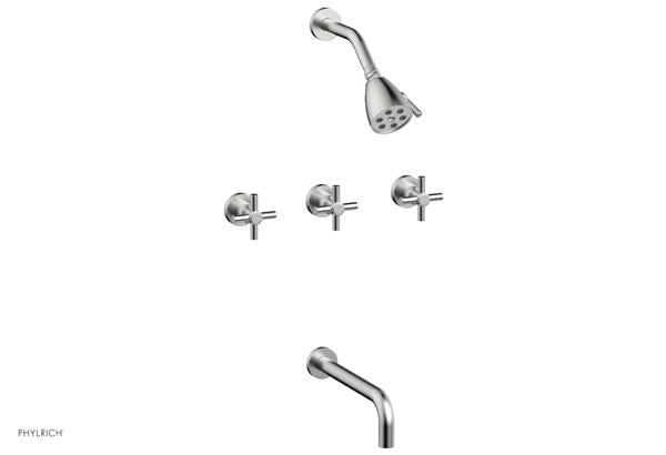 Phylrich - Basic Three Handle Tub and Shower Set 10 Inch Spout - Tubular Cross Handles