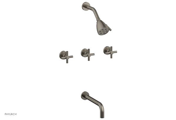Phylrich - Basic Three Handle Tub and Shower Set 10 Inch Spout - Tubular Cross Handles