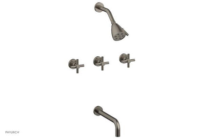 Phylrich - Basic Three Handle Tub and Shower Set 10 Inch Spout - Tubular Cross Handles
