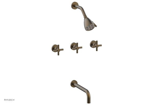 Phylrich - Basic Three Handle Tub and Shower Set 10 Inch Spout - Tubular Cross Handles