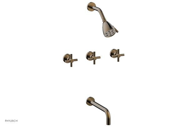 Phylrich - Basic Three Handle Tub and Shower Set 10 Inch Spout - Tubular Cross Handles