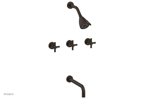 Phylrich - Basic Three Handle Tub and Shower Set 10 Inch Spout - Tubular Cross Handles