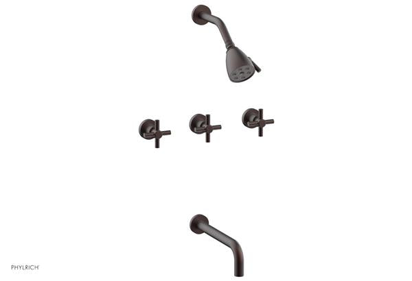 Phylrich - Basic Three Handle Tub and Shower Set 10 Inch Spout - Tubular Cross Handles