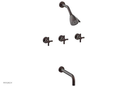 Phylrich - Basic Three Handle Tub and Shower Set 10 Inch Spout - Tubular Cross Handles