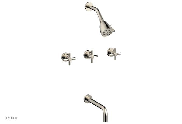 Phylrich - Basic Three Handle Tub and Shower Set 10 Inch Spout - Tubular Cross Handles