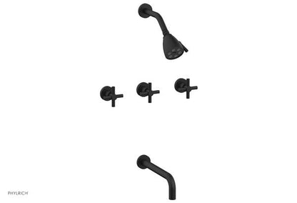 Phylrich - Basic Three Handle Tub and Shower Set 10 Inch Spout - Tubular Cross Handles