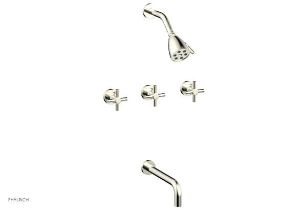 Phylrich - Basic Three Handle Tub and Shower Set 10 Inch Spout - Tubular Cross Handles