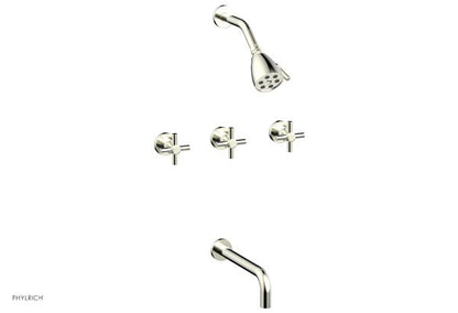 Phylrich - Basic Three Handle Tub and Shower Set 10 Inch Spout - Tubular Cross Handles