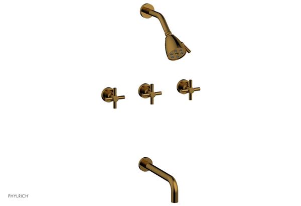 Phylrich - Basic Three Handle Tub and Shower Set 10 Inch Spout - Tubular Cross Handles