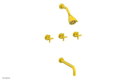 Phylrich - Basic Three Handle Tub and Shower Set 12 Inch Spout - Tubular Cross Handles