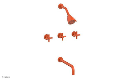 Phylrich - Basic Three Handle Tub and Shower Set 12 Inch Spout - Tubular Cross Handles