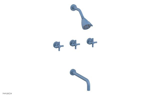 Phylrich - Basic Three Handle Tub and Shower Set 12 Inch Spout - Tubular Cross Handles