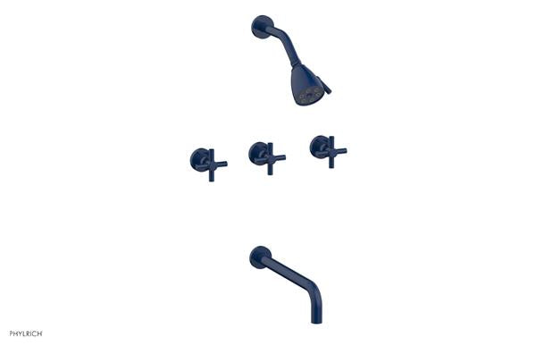 Phylrich - Basic Three Handle Tub and Shower Set 12 Inch Spout - Tubular Cross Handles