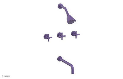 Phylrich - Basic Three Handle Tub and Shower Set 12 Inch Spout - Tubular Cross Handles