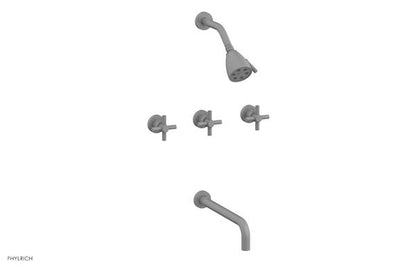 Phylrich - Basic Three Handle Tub and Shower Set 12 Inch Spout - Tubular Cross Handles