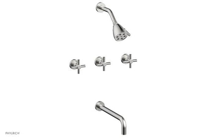 Phylrich - Basic Three Handle Tub and Shower Set 12 Inch Spout - Tubular Cross Handles