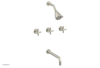 Phylrich - Basic Three Handle Tub and Shower Set 12 Inch Spout - Tubular Cross Handles