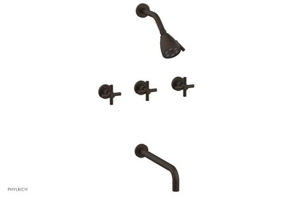 Phylrich - Basic Three Handle Tub and Shower Set 12 Inch Spout - Tubular Cross Handles