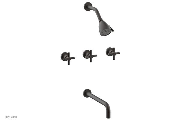 Phylrich - Basic Three Handle Tub and Shower Set 12 Inch Spout - Tubular Cross Handles